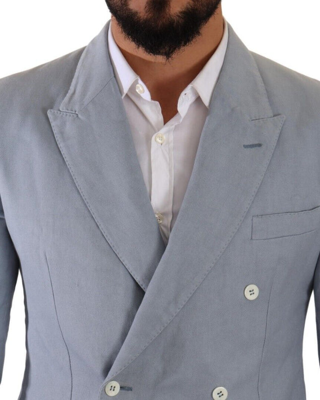 Dolce & Gabbana Eleganter schmal geschnittener hellblauer zweireihiger Blazer