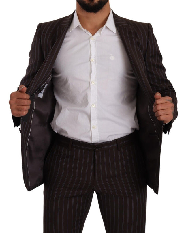 Dolce & Gabbana Eleganter kastanienbrauner gestreifter Slim Fit Anzug