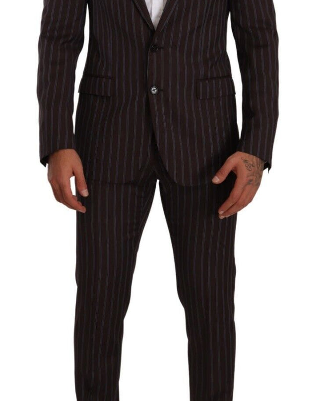 Dolce & Gabbana Eleganter kastanienbrauner gestreifter Slim Fit Anzug