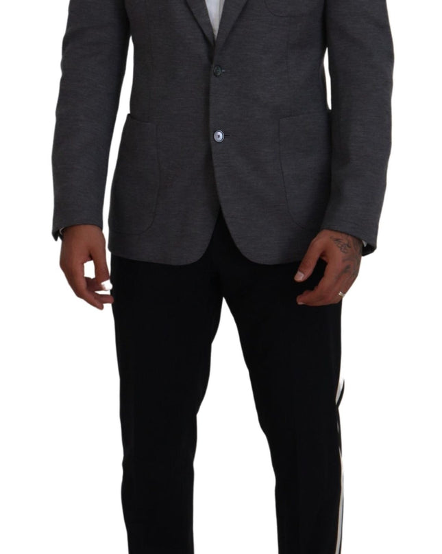 Dolce & Gabbana Eleganter grauer Wollblazer mit Bienen-Kronen-Stickerei