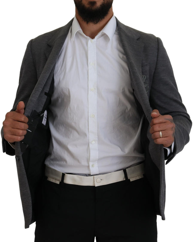 Dolce & Gabbana Eleganter grauer Wollblazer mit Bienen-Kronen-Stickerei