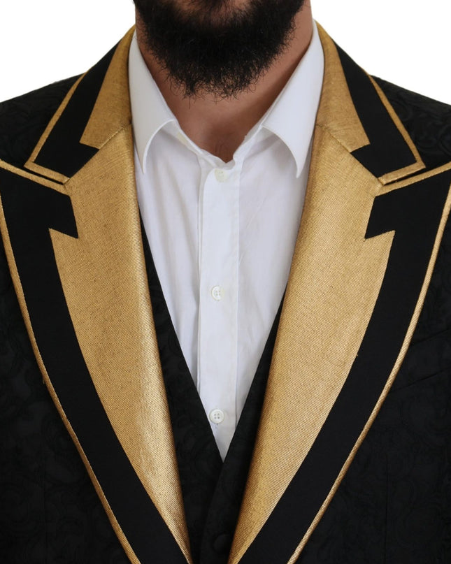 Dolce & Gabbana Eleganter Schwarz & Gold Slim Fit 3 Stück Anzug