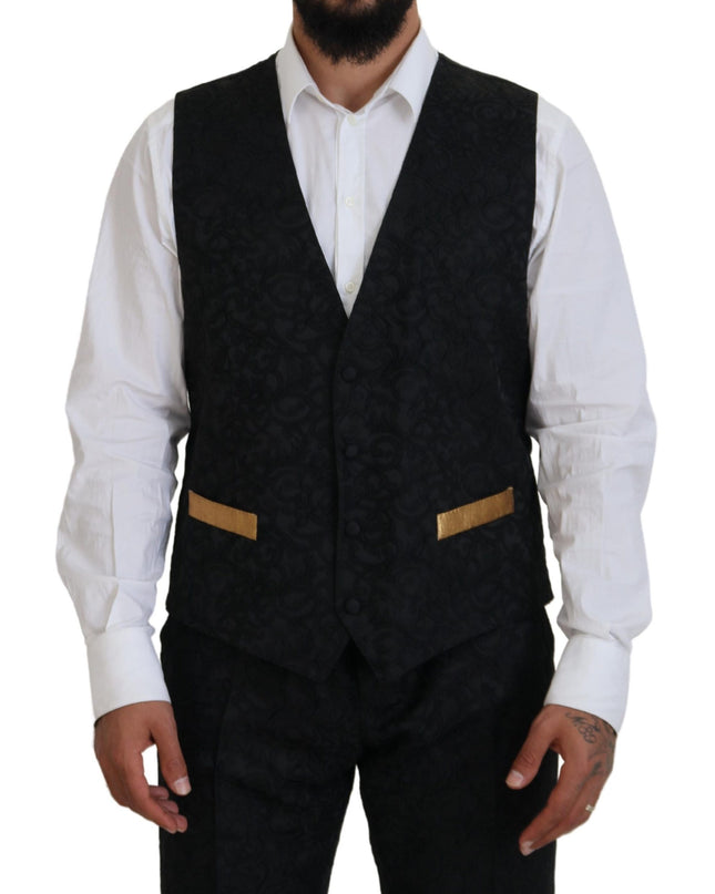 Dolce & Gabbana Eleganter Schwarz & Gold Slim Fit 3 Stück Anzug