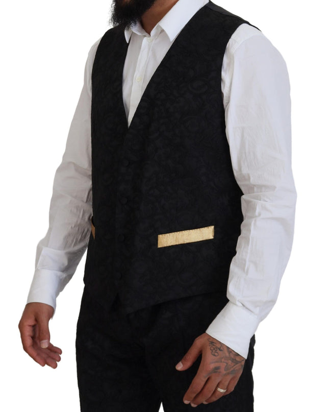 Dolce & Gabbana Eleganter Schwarz & Gold Slim Fit 3 Stück Anzug