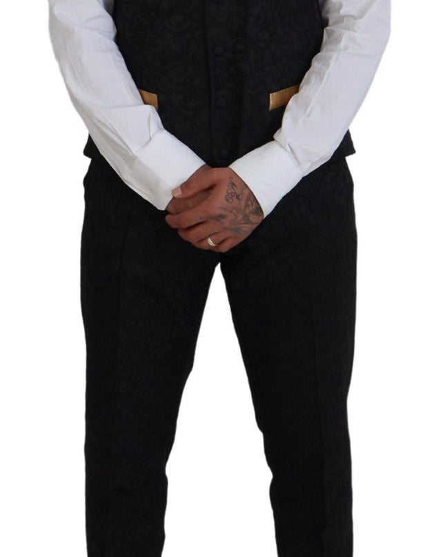 Dolce & Gabbana Eleganter Schwarz & Gold Slim Fit 3 Stück Anzug