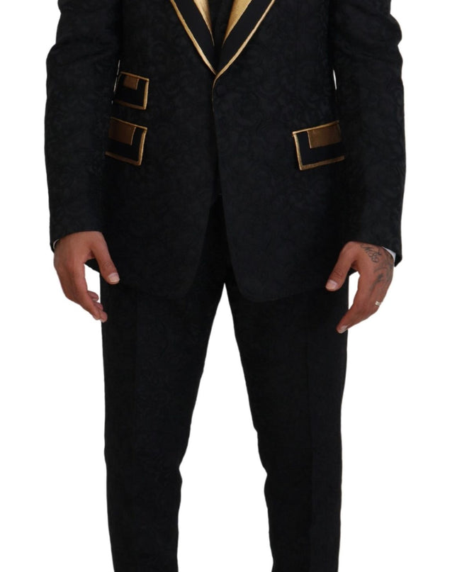 Dolce & Gabbana Eleganter Schwarz & Gold Slim Fit 3 Stück Anzug