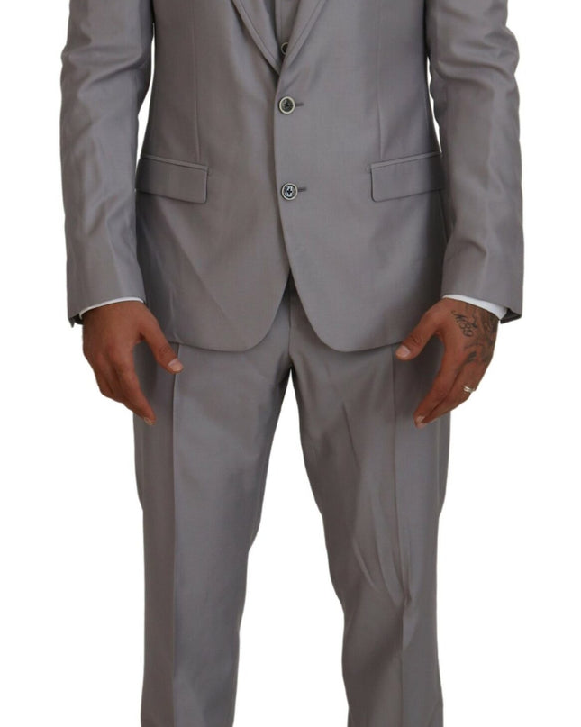 Dolce & Gabbana Eleganter Silver Slim Fit Anzug dreiteilig