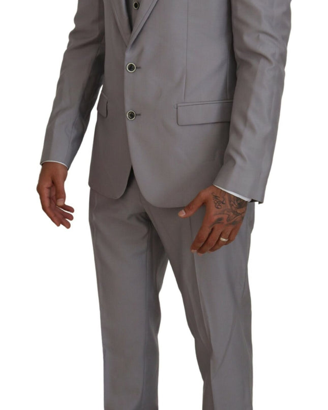 Dolce & Gabbana Eleganter Silver Slim Fit Anzug dreiteilig