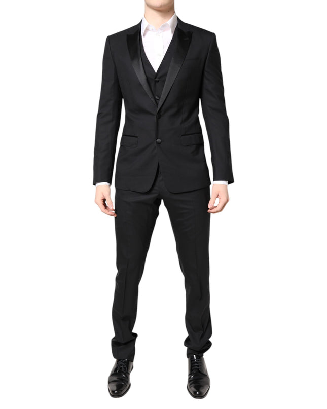 Dolce & Gabbana Schwarzer einreihiger 3-teiliger Anzug aus Wolle