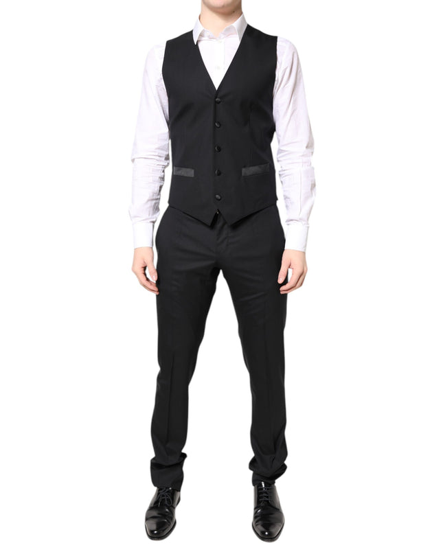 Dolce & Gabbana Schwarzer einreihiger 3-teiliger Anzug aus Wolle